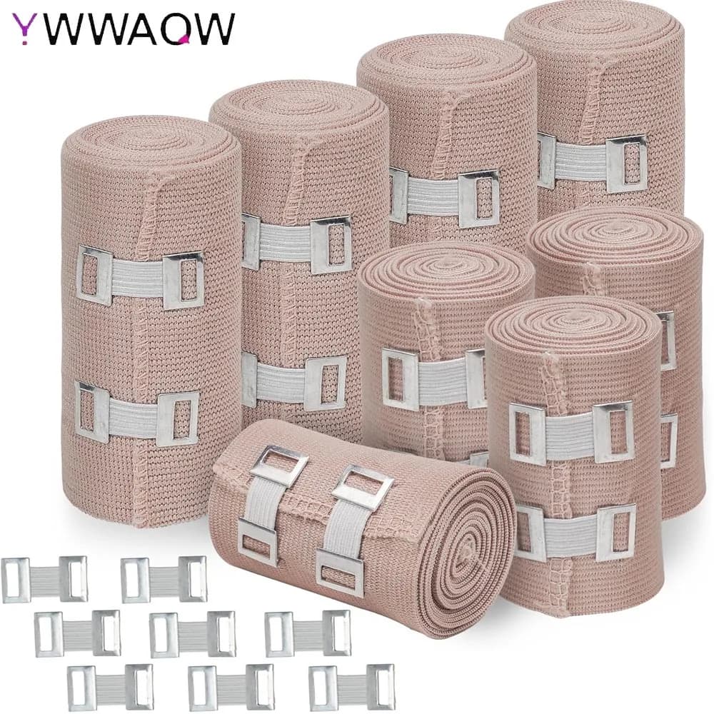 Fascia elastica medica-confezione da 8 rotoli di fasciatura a compressione Premium + 10 clip Extra |