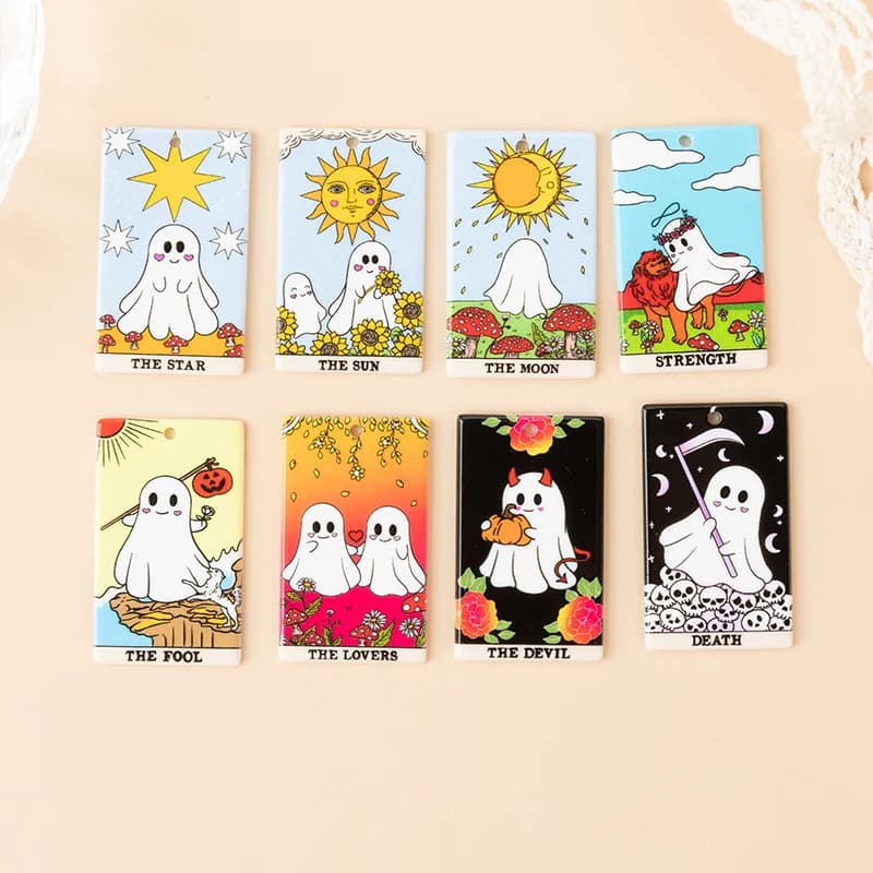 8Pcs Halloween Ghost tarocchi Charms acrilico sole luna e ciondolo stella per collana accessori fai da te