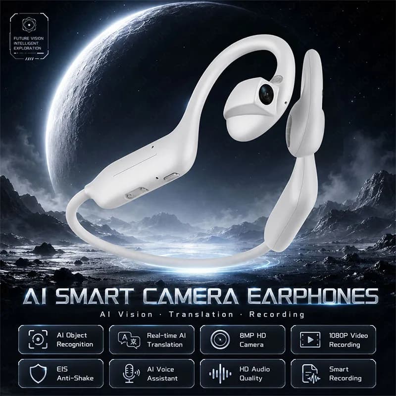 E12 Smart AI Earphones 800w Camera Video Bluetooth Music AI Translation Q&A Image Recognition Comfortable Wearing Earphones New