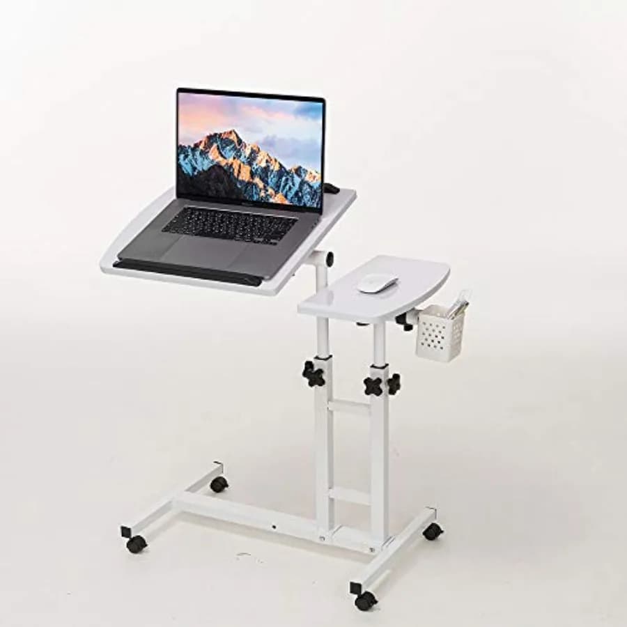 Scrivania per Laptop Regolabile con Ruote, Scrivania da Letto, Carrello Scrivania con Altezza Regolabile, Scrivania per Laptop da Terra, Scrivania Mobile