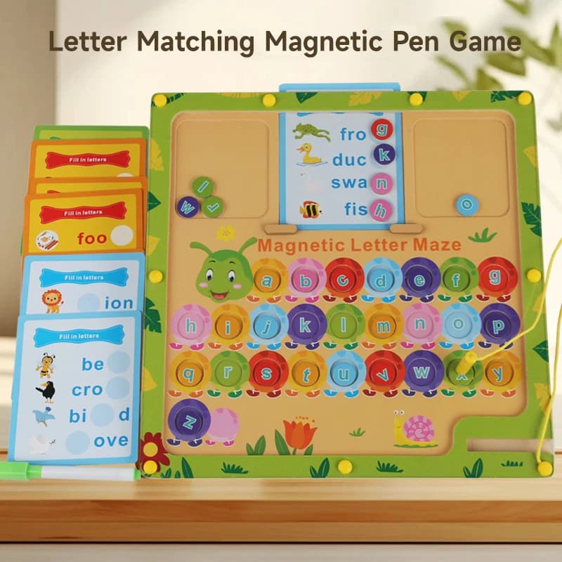 Gioco Educativo Montessori 2-in-1: Puzzle Magnetico con Numeri e Lettere, Labirinto di Perline e Lavagna da Disegno per Bambini