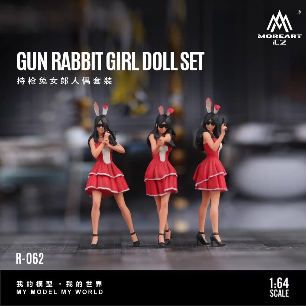 More Art 1:64 The Bunny Girl Model Doll Set con una pistola, modello di figura decorativa in resina per regalo, display e collezione