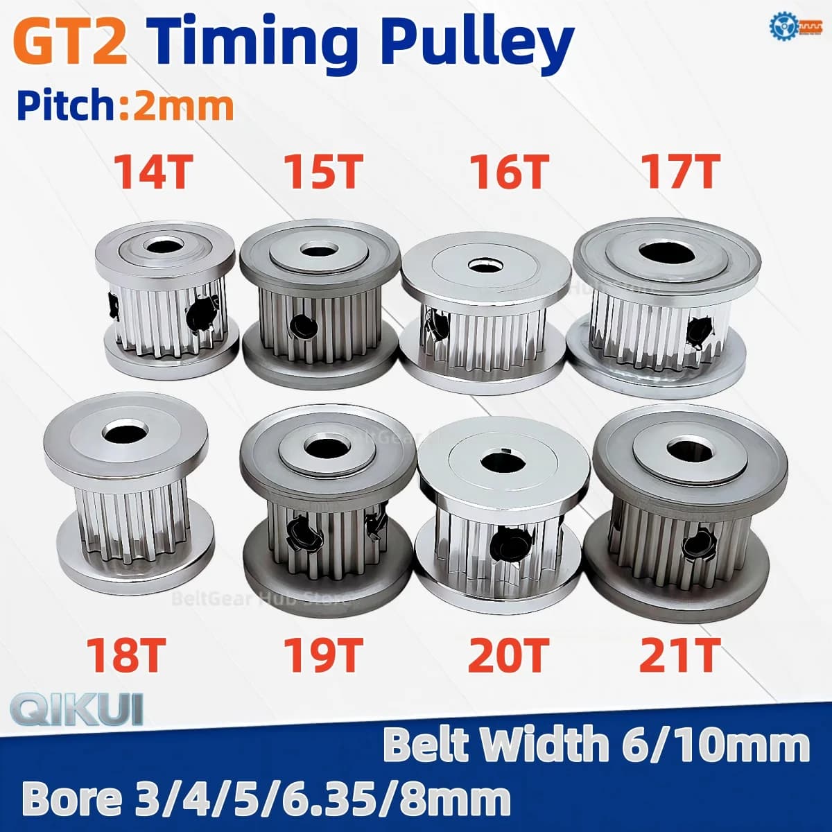 GT2 K Type Timing Pulley 14T 15T 16T 17T 18T 19T 20T 21T Bore 3-8mm Part For GT2 Width 6/10mm Timing Belt 3D Printer CNC Parts