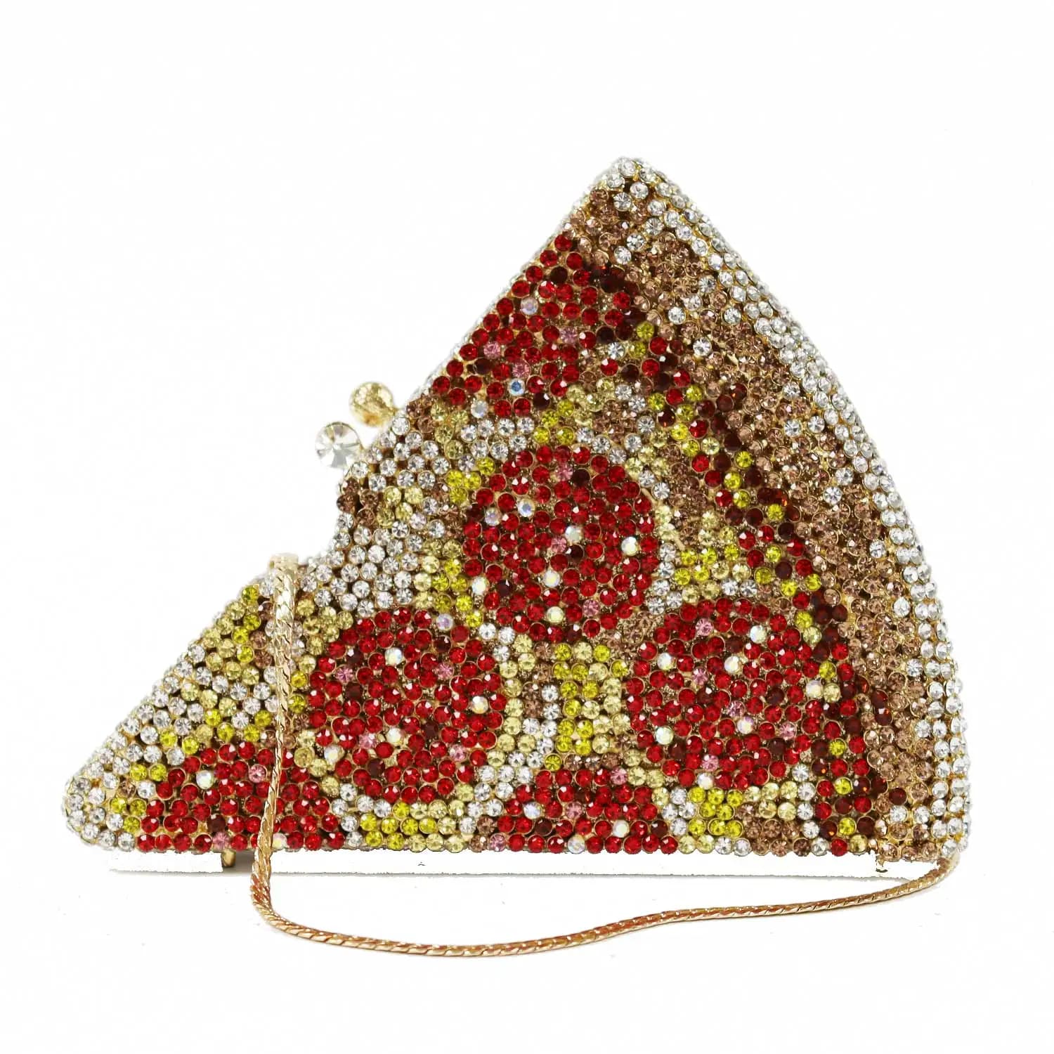KHNMEET Eleganza Borse da sera in cristallo con pietra di diamante Pizza Desgin Box Borse da ballo per feste Borse sm264