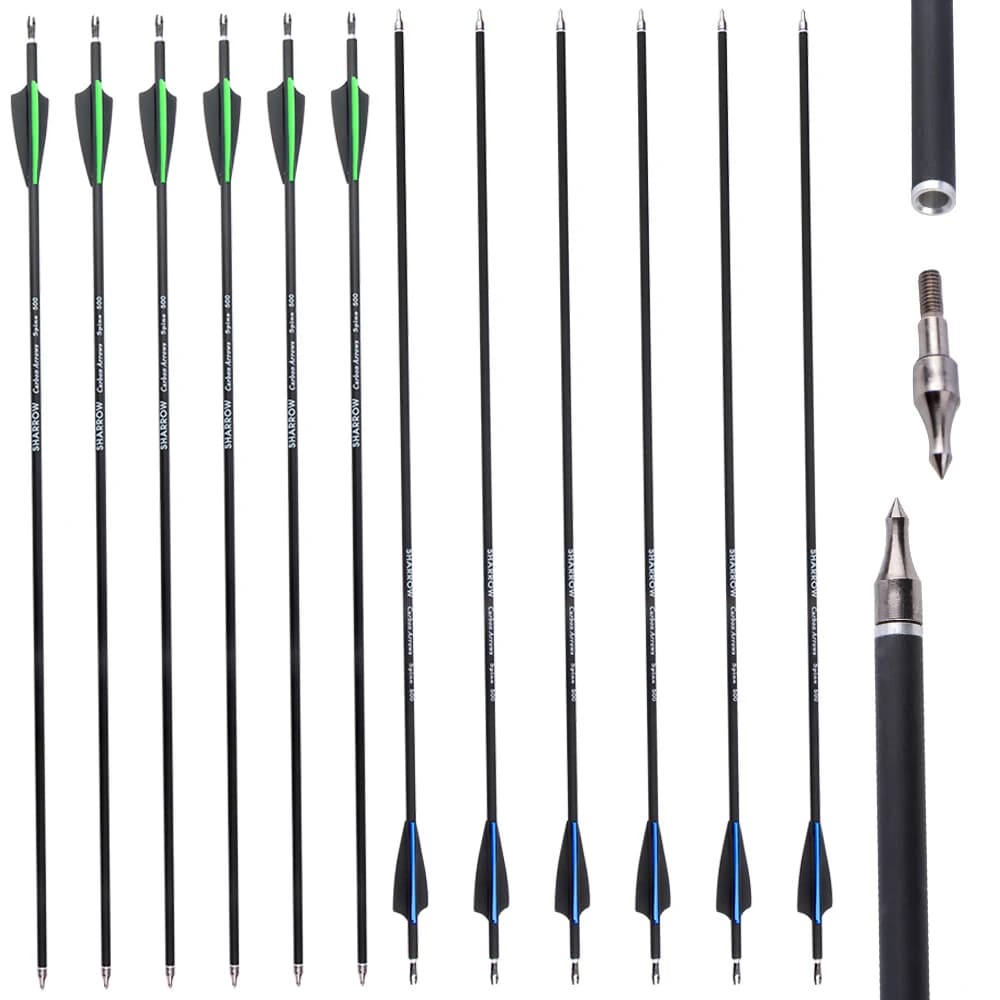 ID 6.2mm Tiro con l'arco Freccia in carbonio 6/12/24 pezzi 31.5 pollici Spine500 Freccia 100 punti di grano Arco Tiro all'aperto Pratica di caccia al bersaglio