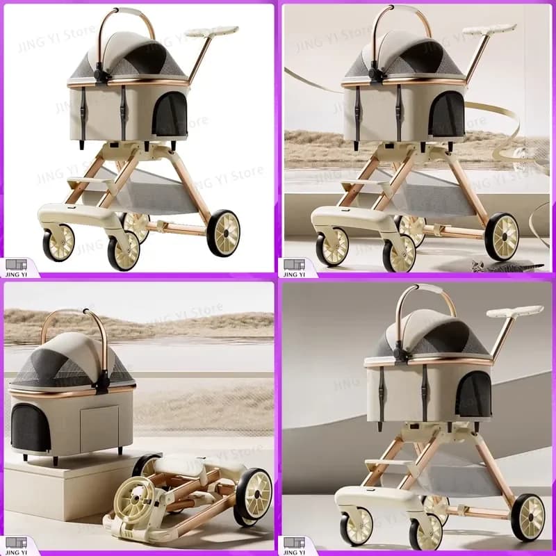 Portable Foldable Pet Stroller for Dogs and Cats Lightweight Detachable Travel Cart for Outdoor Walking Pet Carrier with