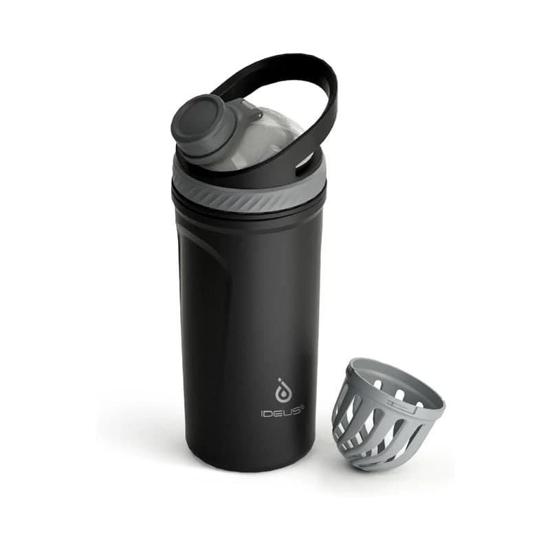 Bottiglia per Frullati Proteici Ideus, Shaker Isolato in Acciaio Inox Resistente alle Alte Temperature con Sfera Silenziosa in Materiale Tritan