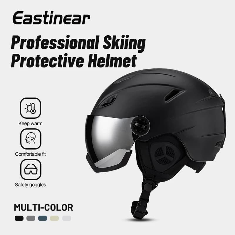 Eastinear Casco da sci Occhiali da neve integrati Attrezzatura da sci ultraleggera per esterni anticollisione e calda per adulti e bambini