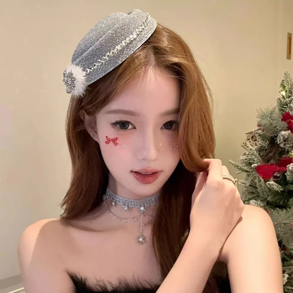 Sweet Cap Fedora Hat Hair Clip Velvet Rhinestone Hat Red Cylinder Hat formal hat snowflake fascinator party cap