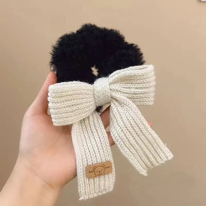New Autumn/Winter Solid Lamb Wool Bowel Hair Rings Knitted Wool Bow Hair Tie Hair Accessories for Girls Hair Pin