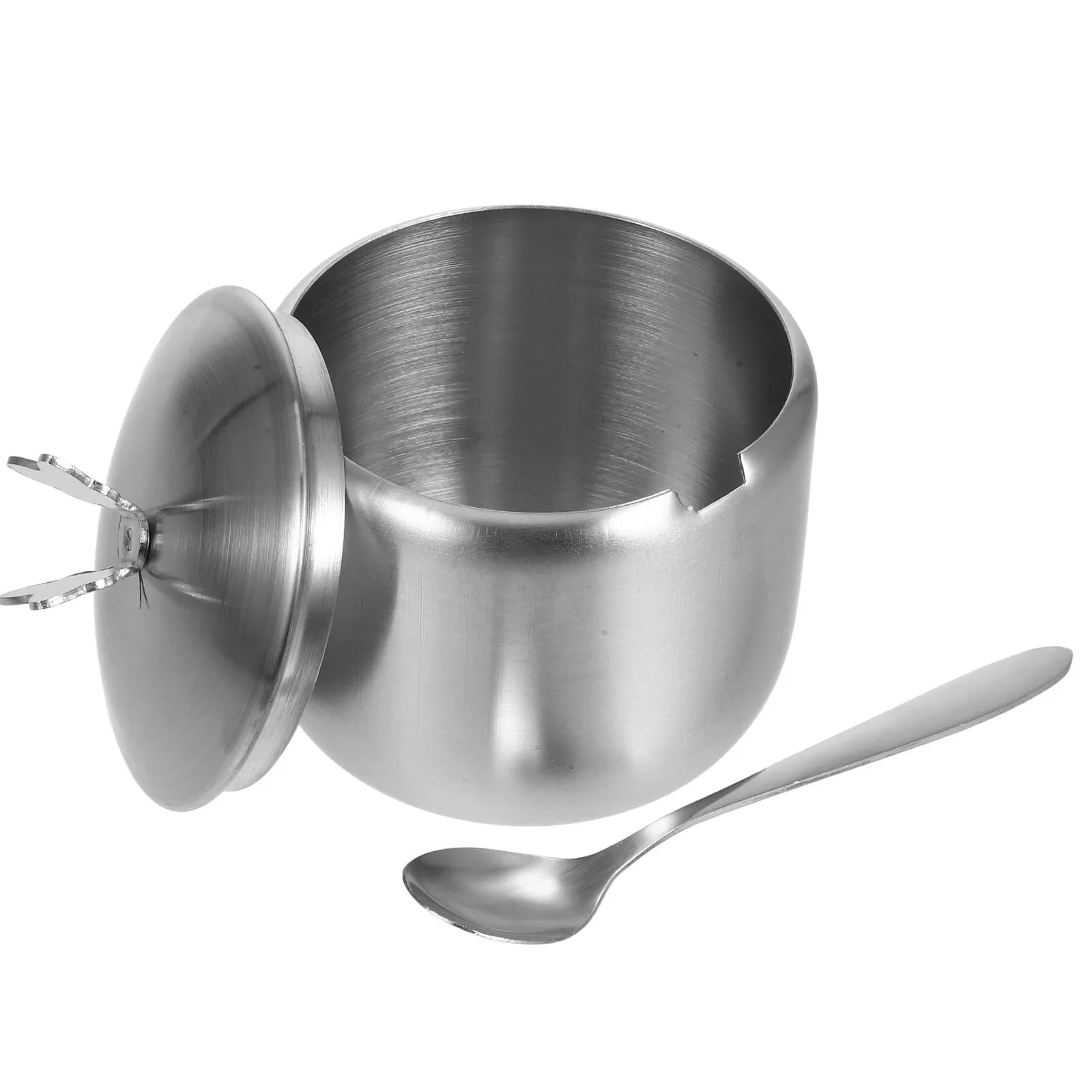 1 set di contenitori per zucchero, contenitore decorativo per zucchero in acciaio inossidabile con coperchio, cucchiaio, ciotola per condimenti da cucina, contenitore multiuso per condimenti