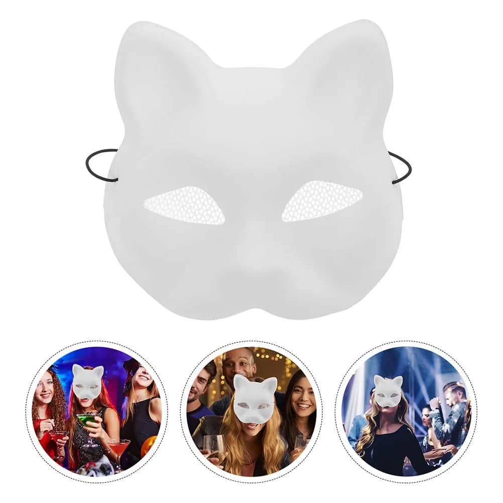 4 Maschere per Gatti in Rete Traspirante Bianca, Maschere in Plastica Verniciabili Fai-da-Te, Maschere per Gatti per Travestimenti di Halloween e Cosplay
