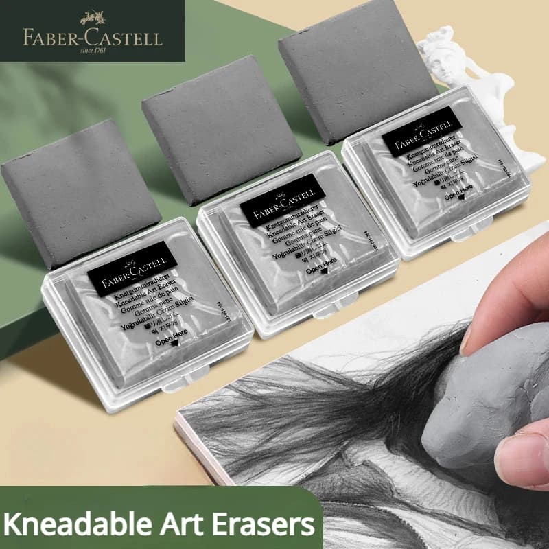 Faber-Castell 2 gomme da cancellare per disegno artistico impastate per correggere, schiarire il matita al carbone e opere di artisti pastello, grigio in scatola