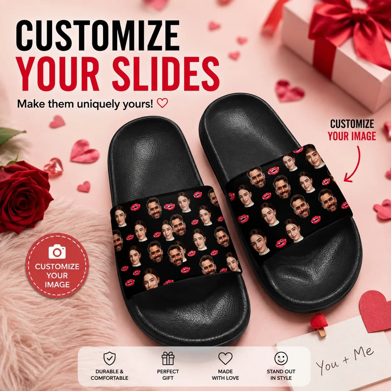 Custom Photo Slides • Personalized Picture Flip Flops • Custom Slides Gift for Him or Her