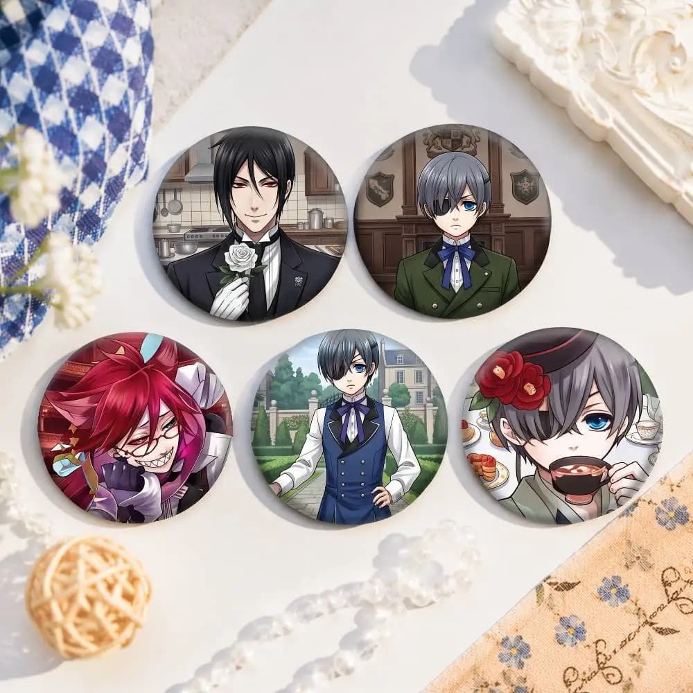 Kuro Shitsuji Badge On Backpack Accessories Manga Icons Pins Round Cartoon Brooches For Clothes Bag Decor Gifts