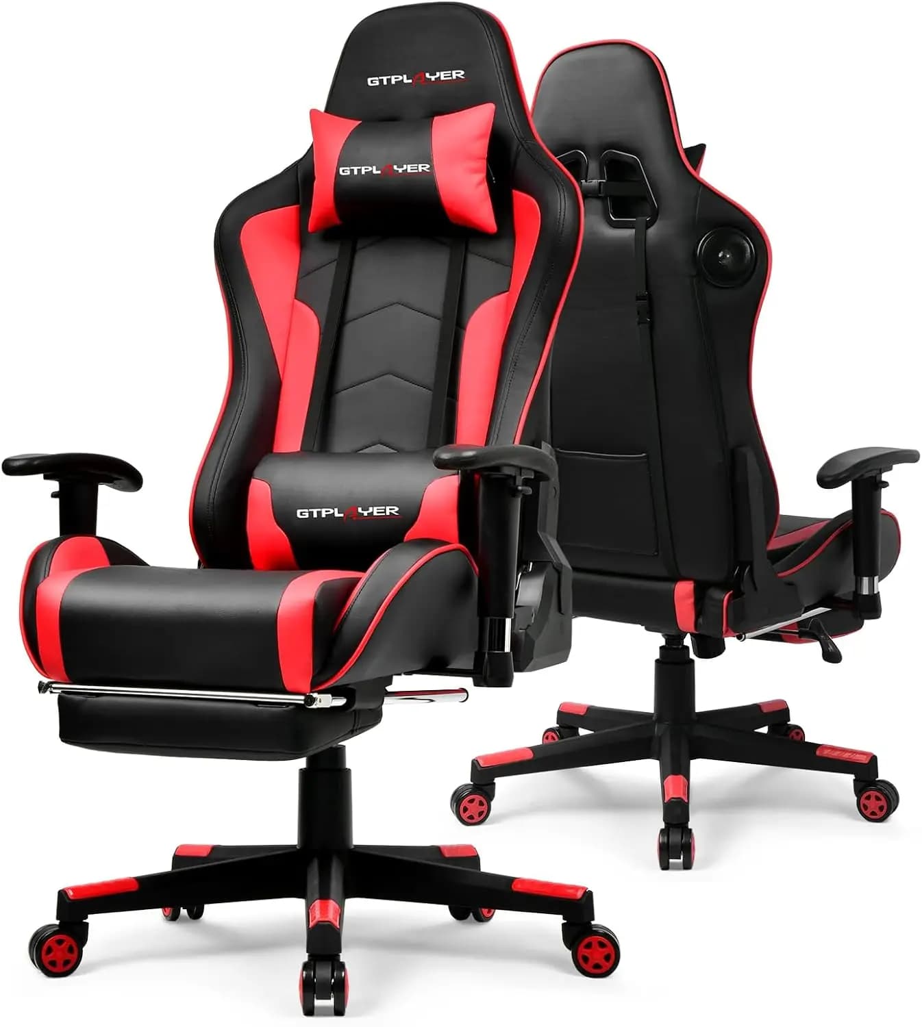 Ergonomic Gaming Chair with Bluetooth Speakers, 3D Armrests, Footrest, Reclining Backrest for Gamers (Brick Red)