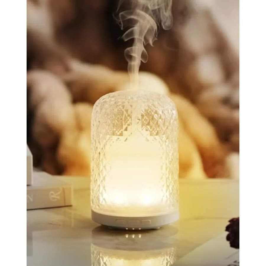 Diffusore di oli essenziali - Diffusore ultrasonico in vetro da 2,4 MHz con nebulizzazione a impulsi/continua e luce notturna, spegnimento automatico senza acqua, Silen