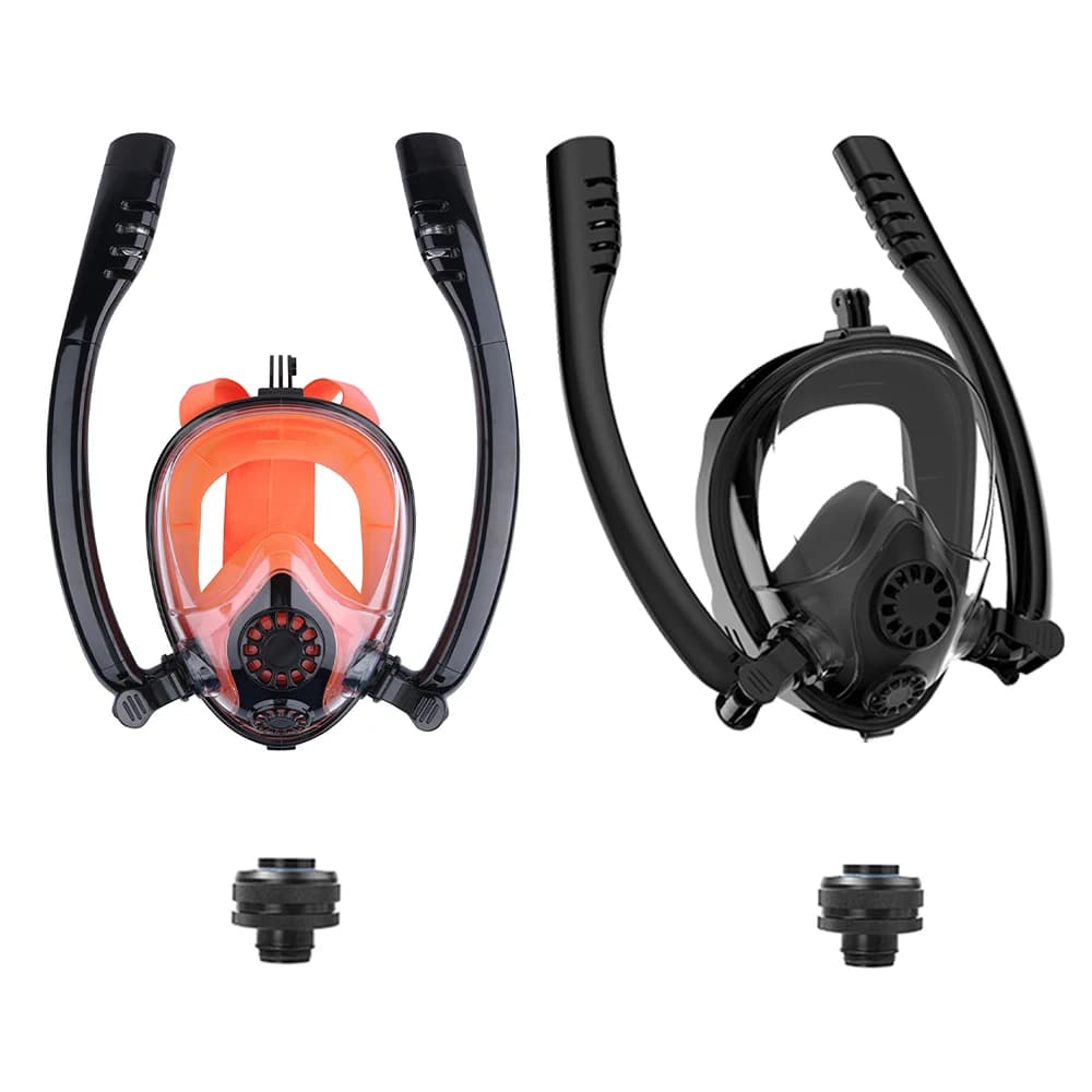 Maschera Subacquea Integrale THAISTONE 180 ° Maschera Subacquea Panoramica con 2 Boccagli Antiappannamento e Antinfiltrazione con Adattatore