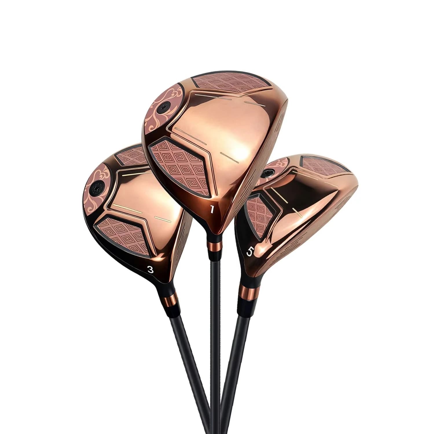 Set of pink gold/gold champagne golf clubs for women and men, for handicrafts, customized in aluminum and carbon steel (not including bag)
