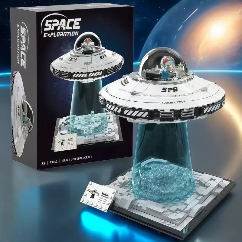 Creative UFO Flying Saucer Building Blocks Set, Space Themed Model with Transparent Base, Educational STEM Toy, Perfect Gift for