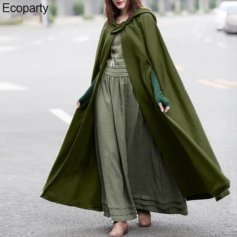 Mantello lungo da donna Mantello elegante con cappuccio in misto lana Cappotto da donna Felpe con cappuccio autunnali Poncho Giacche cosplay calde Capispalla Giacca a vento