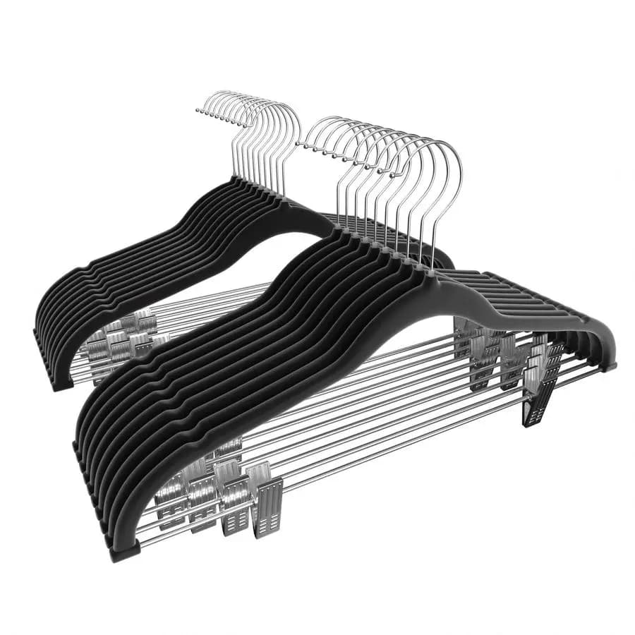 Premium Velvet hanger with metal clip, 20 pack, anti-slip and space saving, with 1 magic coat hanger and 2 Excelle tie holders