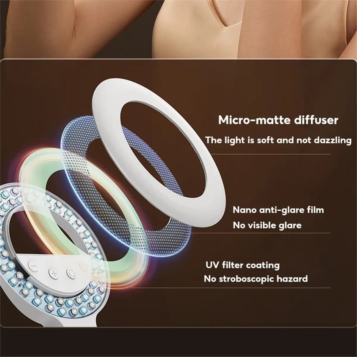 Luce LED Portatile A10R per Smartphone, Illuminazione per Trasmissioni in Diretta, Luce ad Anello Mini per Selfie e Uso Esterno