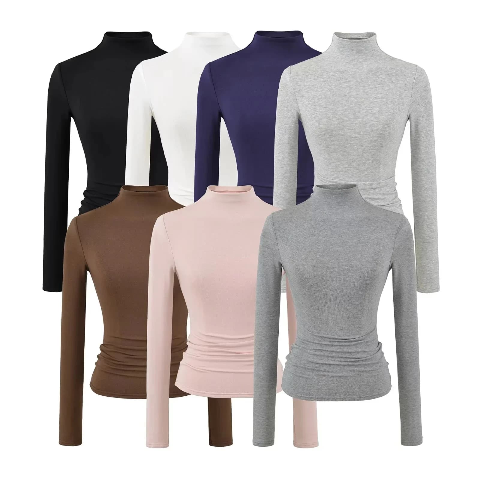 Slim Fit Long Sleeve T-Shirt Women's Spring Autumn Sexy Tightening Base Shirt Inner Elastic Top High Collar Half High Collar