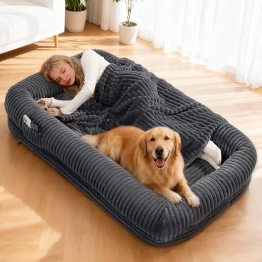 Letto Pieghevole per Cani e Umani 72"x44"x12" in Finta Pelliccia Soffice, Letto Ortopedico per Cani con Materasso in Schiuma a Nido d'Ape