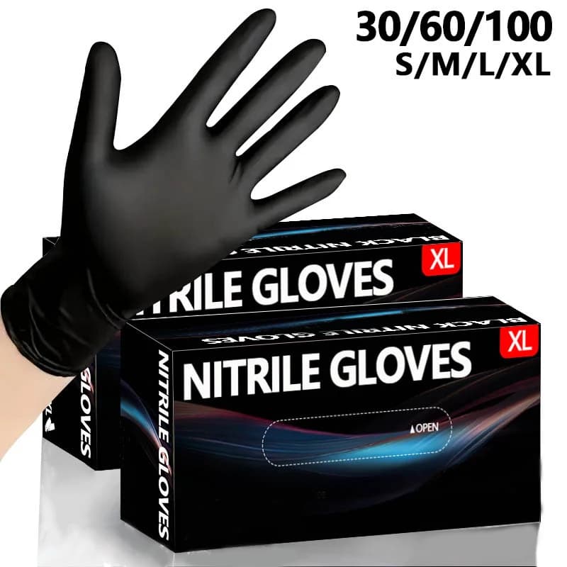 30/60/100PCS Guanti monouso in nitrile nero Guanti in nitrile nero Pulizia Parrucchiere Pet Tattoo Bagno Lavare i piatti