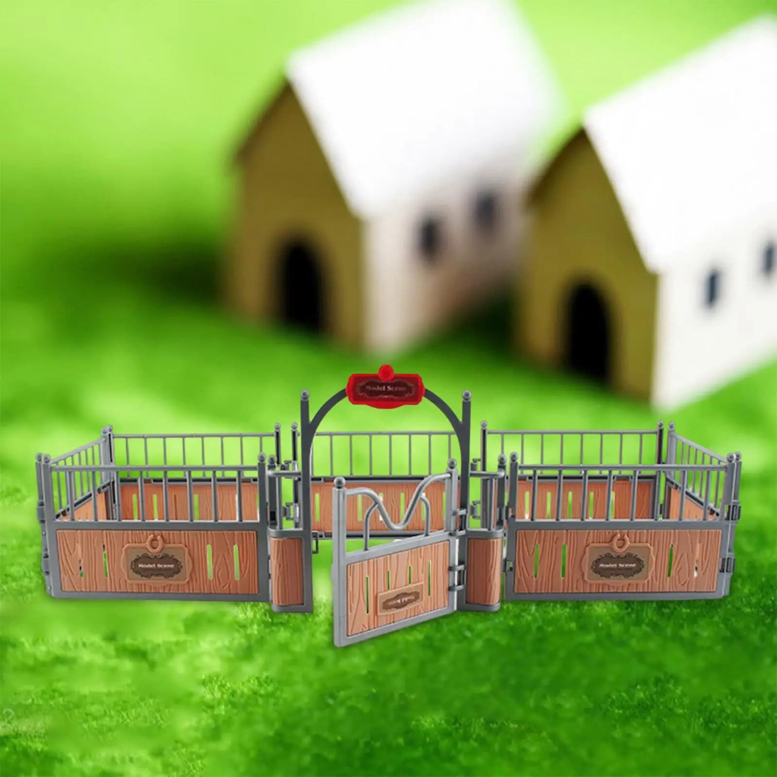 Realistic Horse Stall Model Kit with Fence Toy for Sand Table Scene Decoration Creative Kids Learning Gift