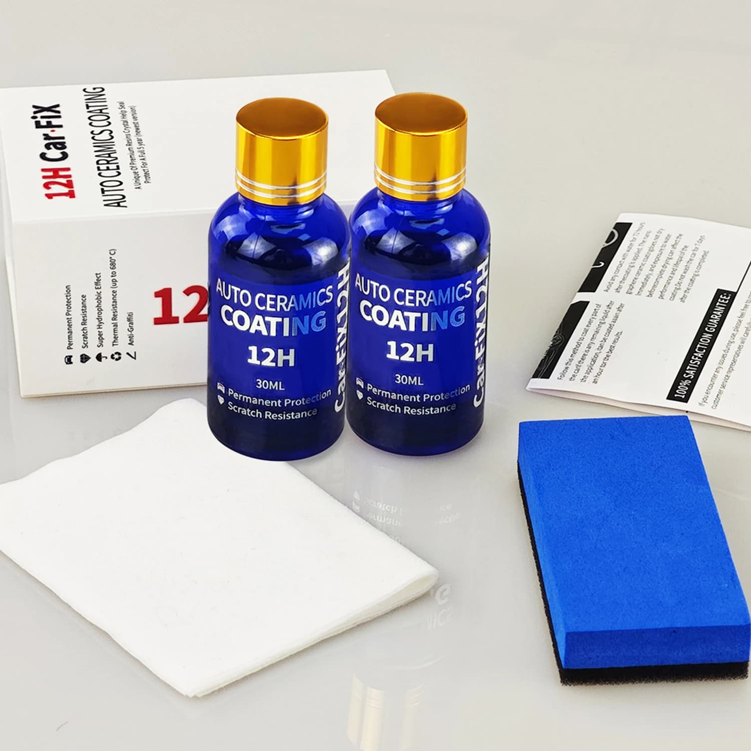 2 Pezzi Cera Lucidante per Auto 12H, Protezione Vernice Anti-Graffio, Garanzia 5 Anni, Effetto Lucido Prolungato, Ceramica e Vetro