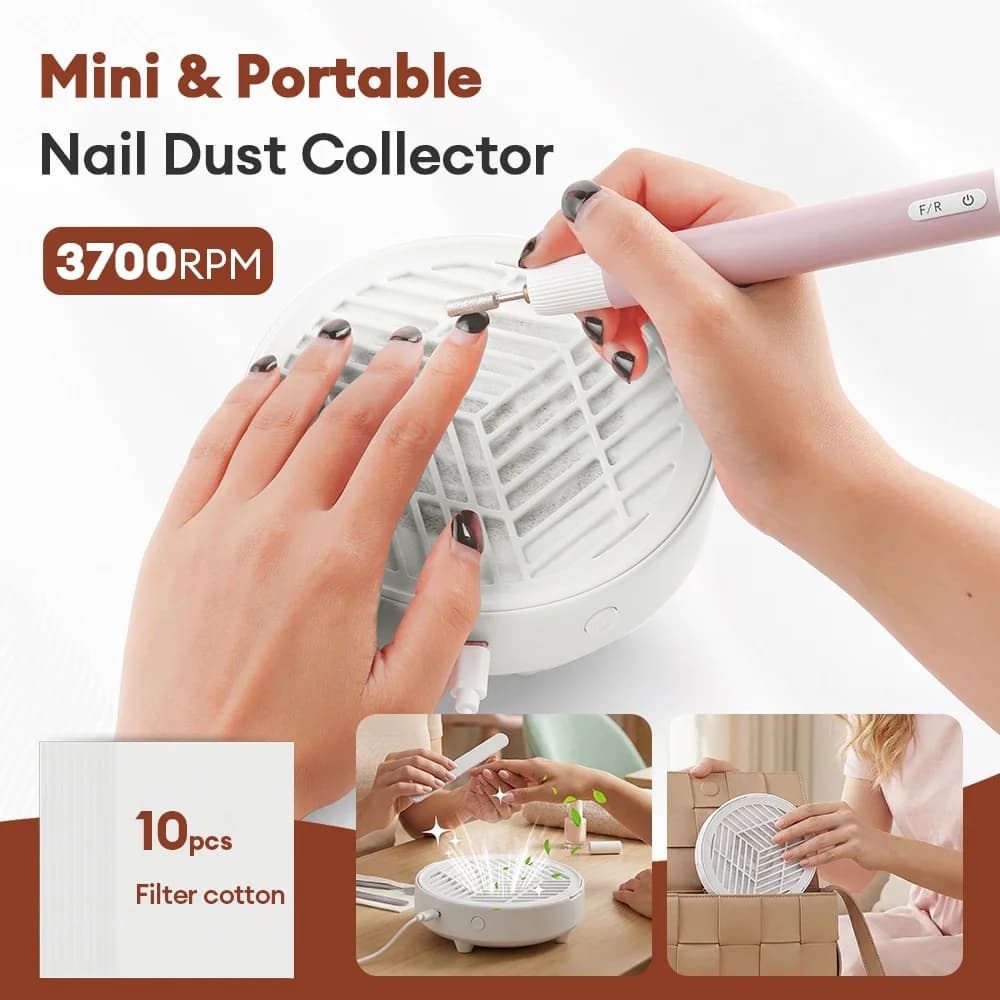 Mini Nail Suction Fan 3700RPM, Manicure Portable Ventilator, Nail Vacuum Cleaner with Cotton Filter