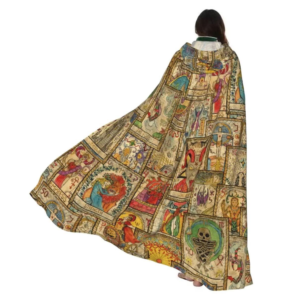Carte dei tarocchi in divinazione esoterica occulta diagonale e mantello Wicca Costume cosplay con cappuccio Mantello lungo per feste per adulti di Halloween