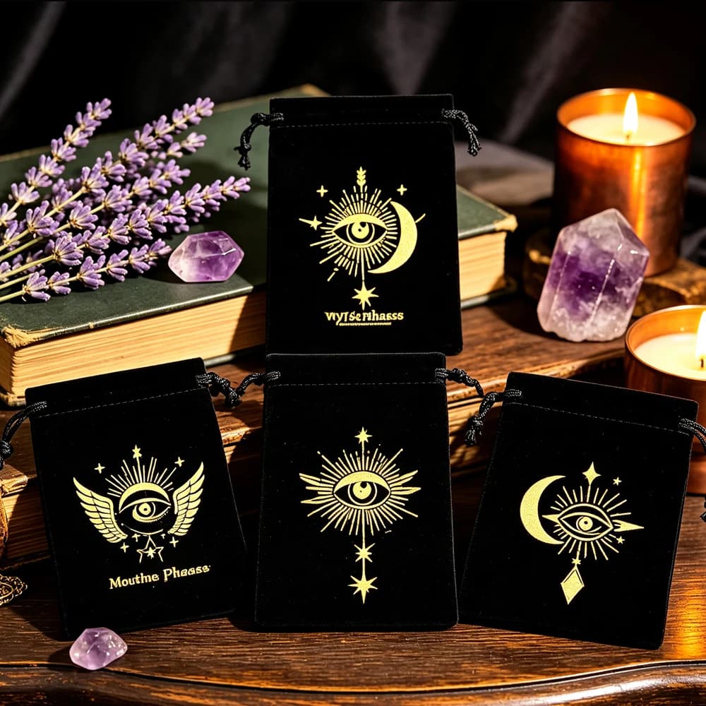 1Piece 12x18cm Luxury Black Divination Storage Gift Moon Constellation Jewelry Dust Velvet Drawstring Pouch Tarot Bag for Cards