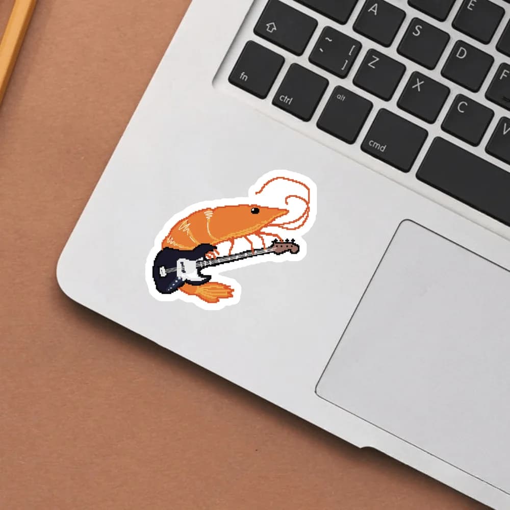 2PCS Pixel Shrimp Playing Guitar Vinyl Sticker Waterproof For Car Laptop Water Bottle