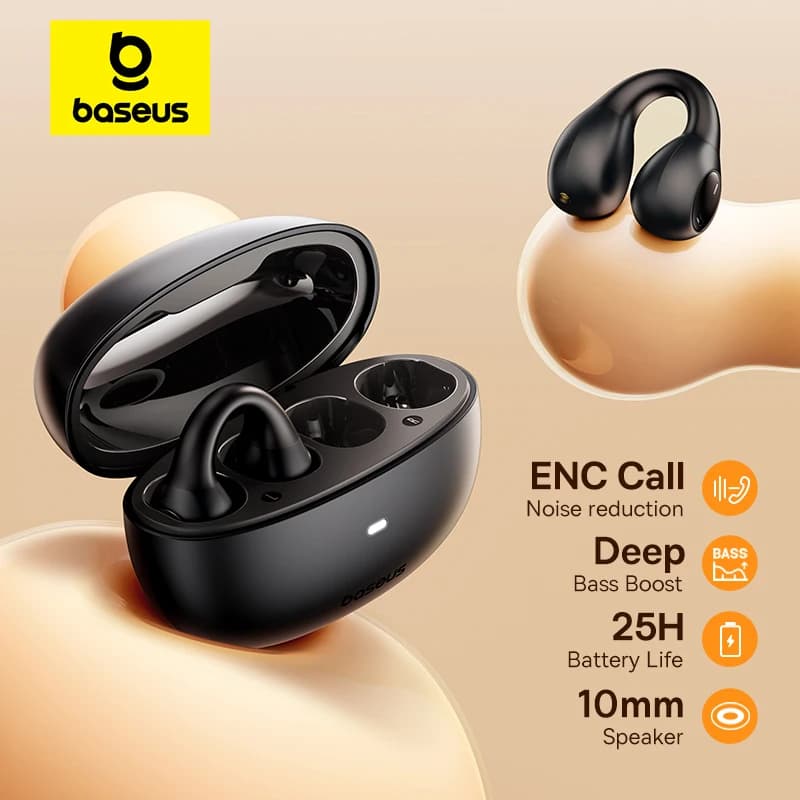 Baseus AirGo AS01 Headphones with Bluetooth 5.3 Headset Wireless 2-MIc ENC HD Headphones with Noise Reduction for Sports Audiences