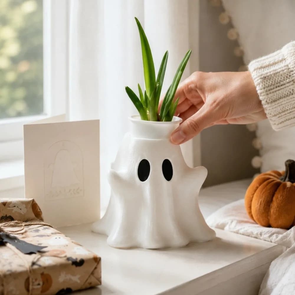 3D Printed White Ghost Vase Creative Succulents Halloween Flower Pot Small Decorative Water Planting Planter All Saints' Day