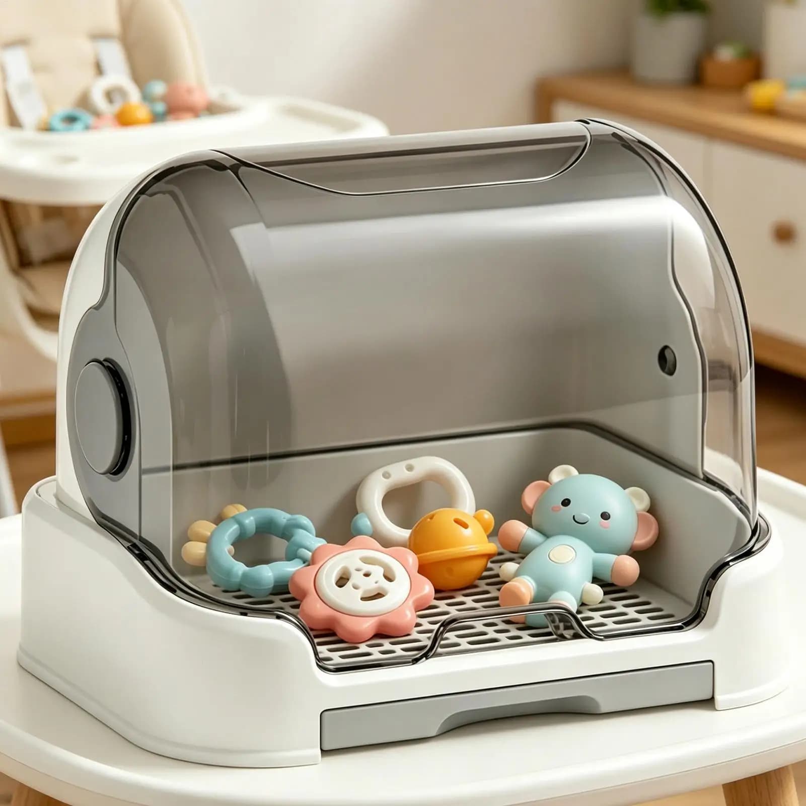 Baby Bottle Drying Rack with Removable Drip Tray Dustproof Bottle Storage Box with Lid Countertop Drying Rack for Toddler Bottle