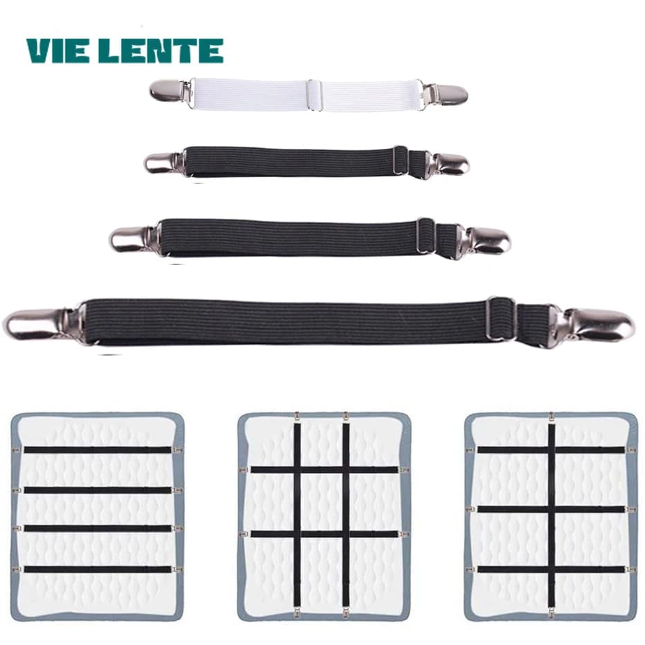 4 pcs/set Sheets Elastic Fixing Strip Bed Sheets Grips Belt Adjustable Cover Support