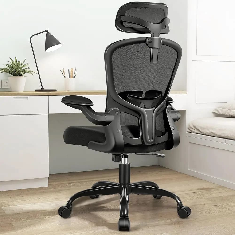 Sedia da Ufficio Ergonomica con Poggiatesta, Sedia da Scrivania Alta con Supporto Lombare Regolabile e Ruote, Girevole Direzionale