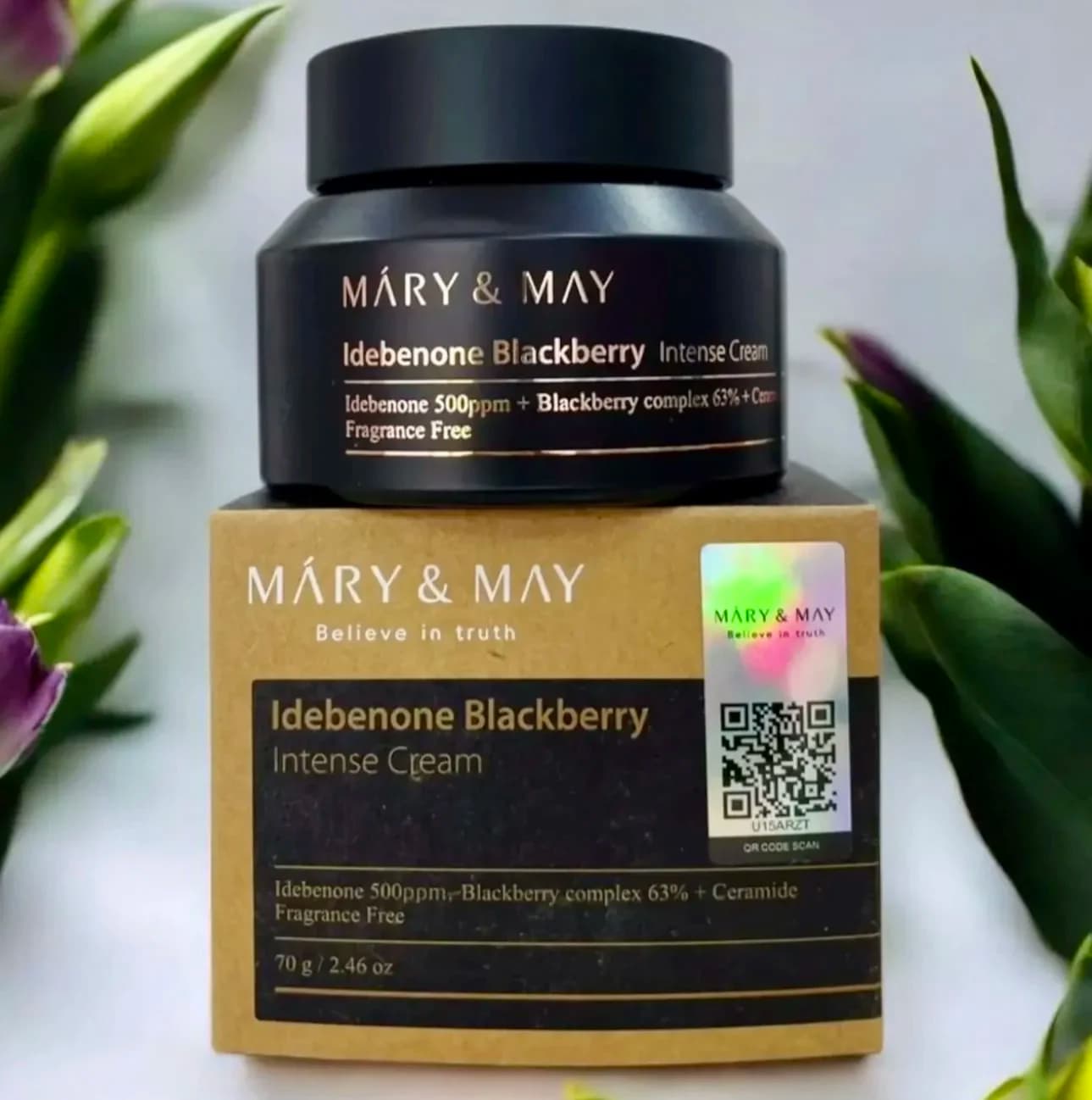 MARY& MAY Crema Intensa all'Idebenone e Mirtillo 70g, Idratante Naturale al Collagene Dorato, Nutrimento Profondo per una Pelle Rassodata, Crema Originale Coreana