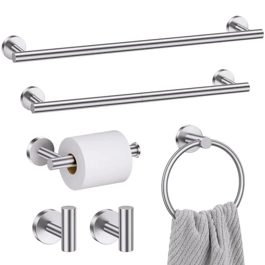 Set hardware, set portasciugamani da 6 pezzi Set portasciugamani in nichel spazzolato include 19,68 23,6 pollici portasciugamani, porta carta igienica, asciugamani Ri