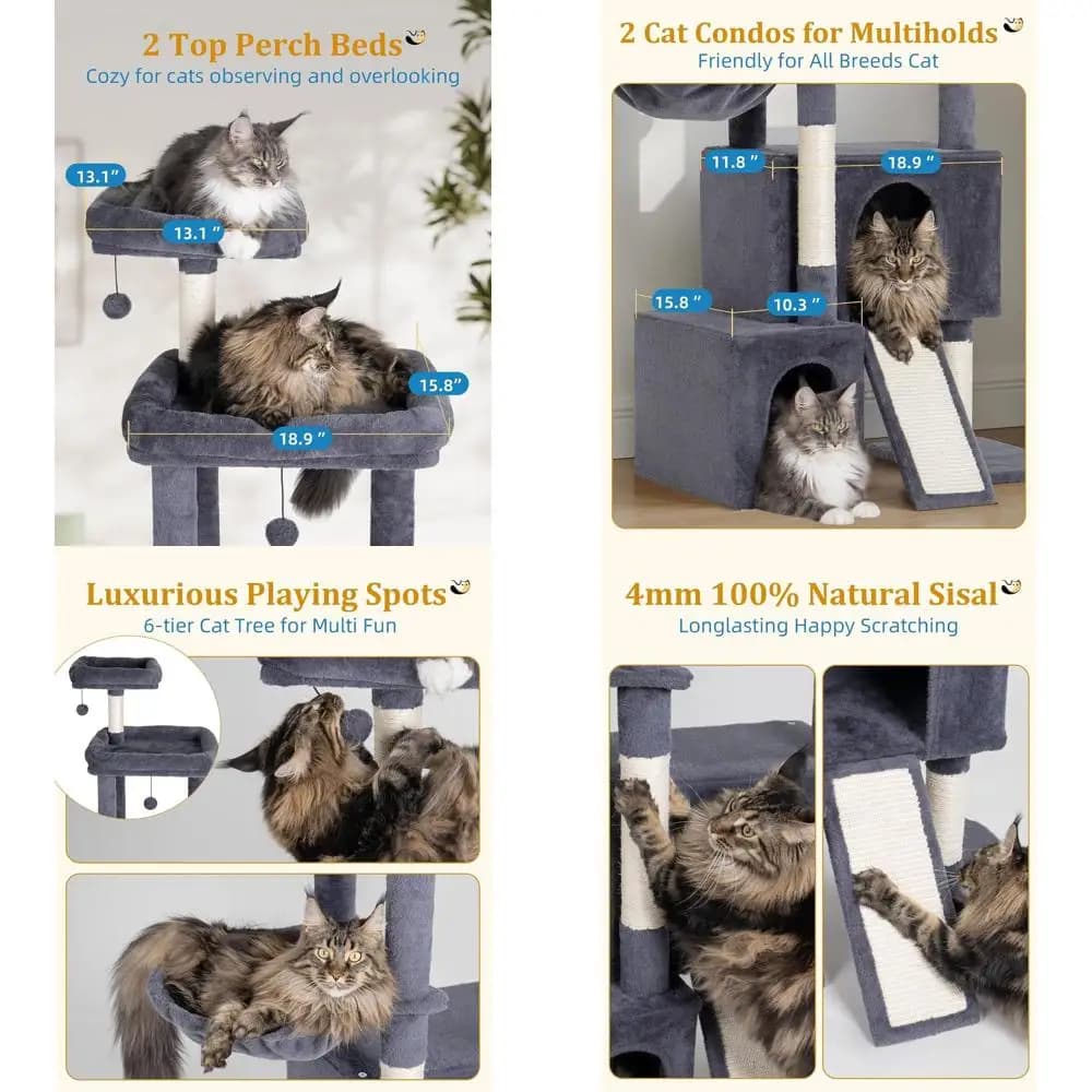 Robusta torre per gatti grande con amaca e 2 letti, 18,9x15,8 pollici, grigio scuro