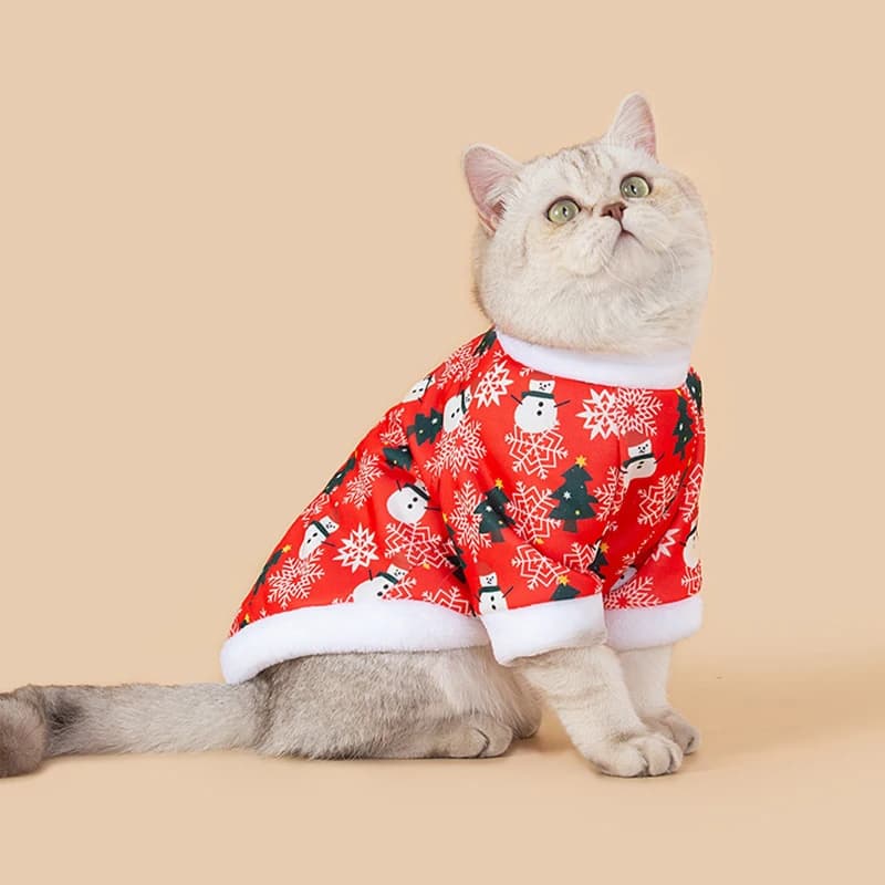 Abbigliamento natalizio per animali domestici, caldo e confortevole, con stampe a cartoni animati, per cani e gatti, ideale per l'autunno e l'inverno.