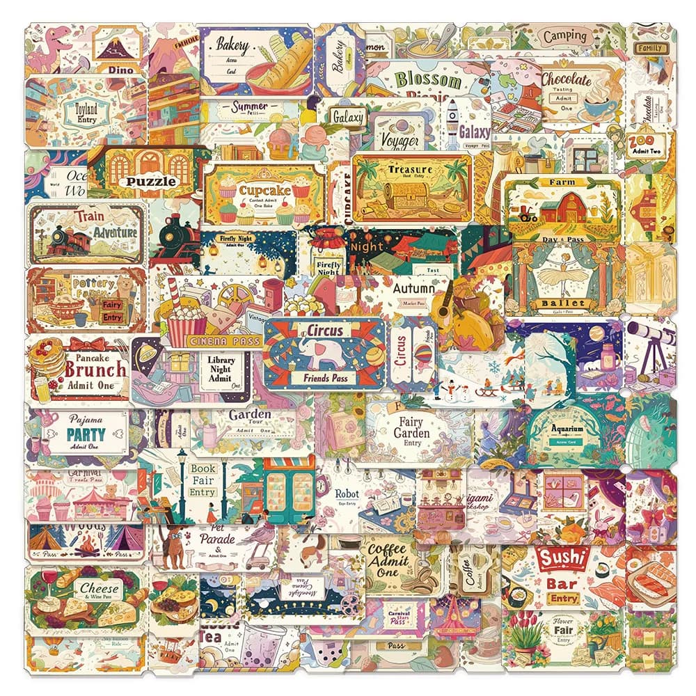 50PCS Dream Ticket Fun Decoration Label Stickers DIY Luggage Notebook Water Cup Speaker Stickers