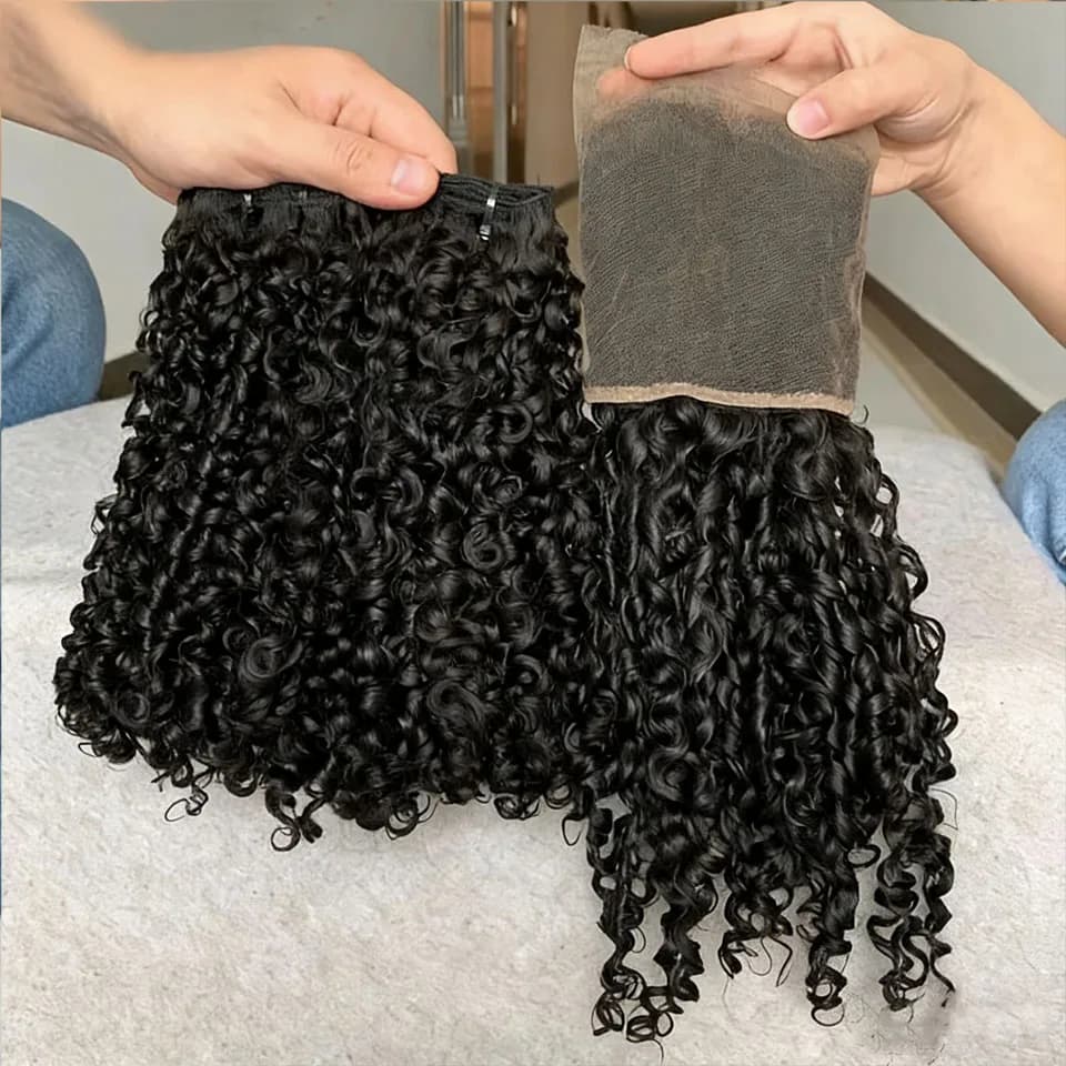 Extension of human curly hair Pixie Birmani with lace closure HD, extension of Vietnamese raw hair spiral curly with closure, wholesale