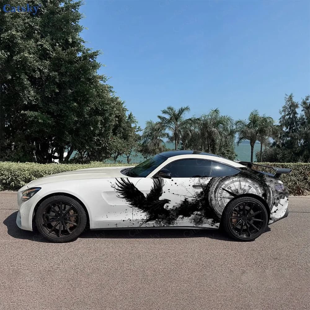 2 Pezzi Adesivi per Auto con Design Artistico Audace, Resistenti allo Sbiadimento, Valorizzano l'Estetica del Veicolo, Serie Raven Compass Journey Roar