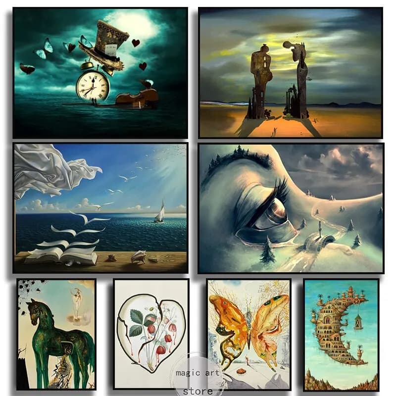 Orologio d'arte surreale Poster Decorazione da parete su tela Stile Salvador Dali Stampe d'arte per la casa per soggiorno Camera da letto Cuadros