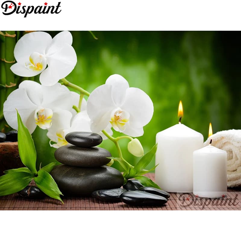 Dispaint Pieno Quadrato/Rotondo Trapano 5D Painting Diamond FAI FROM TE "Candela di pietra Orchidea" 3D Embroidery Cross Point Complements Arredo Casa Regalo A10730